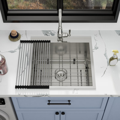 22" L x 22" W x 12" H Drop-In Laundry Utility Sink Square Deep Stainless Steel Topmount Kitchen Sink