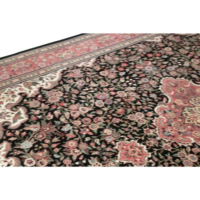 Hand Knotted Wool Area Rug in Black And Rose