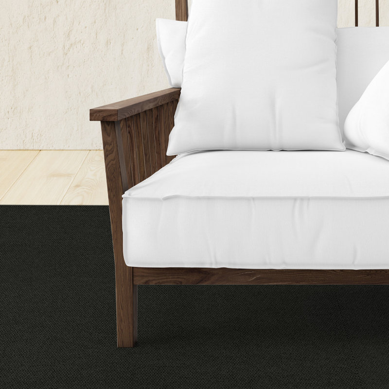 Tapis intérieur / extérieur noir tissé à la machine Estra, Rectangulaire 8 pi x 9 pi