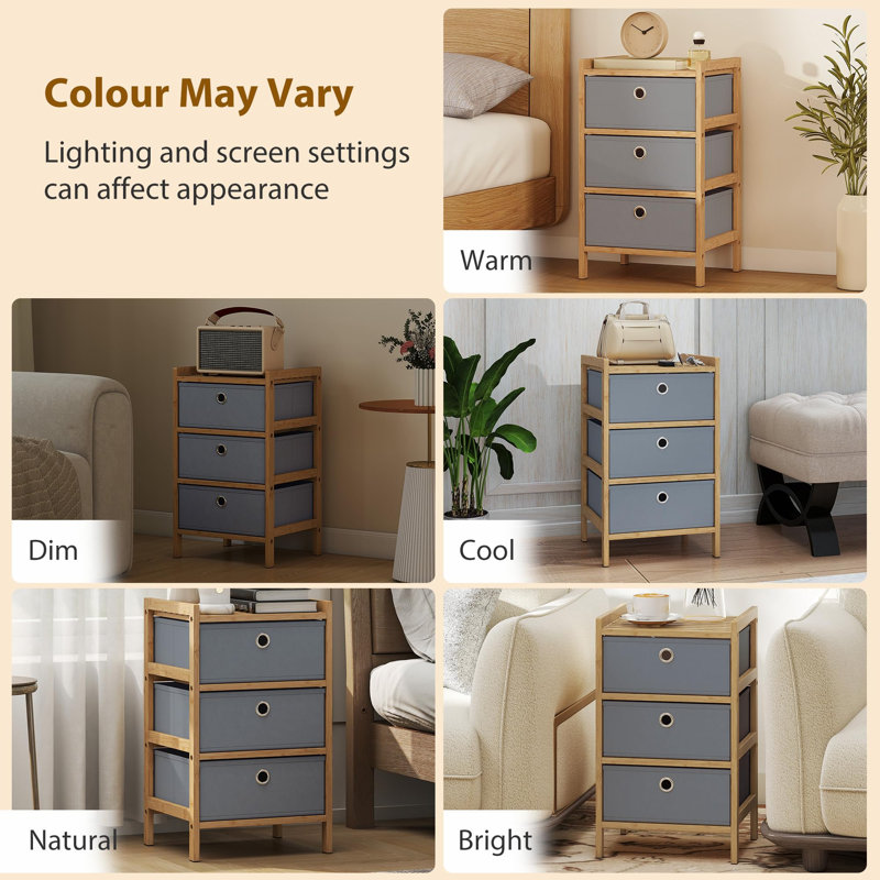 3 Drawer Storage Drawer, Light Grey