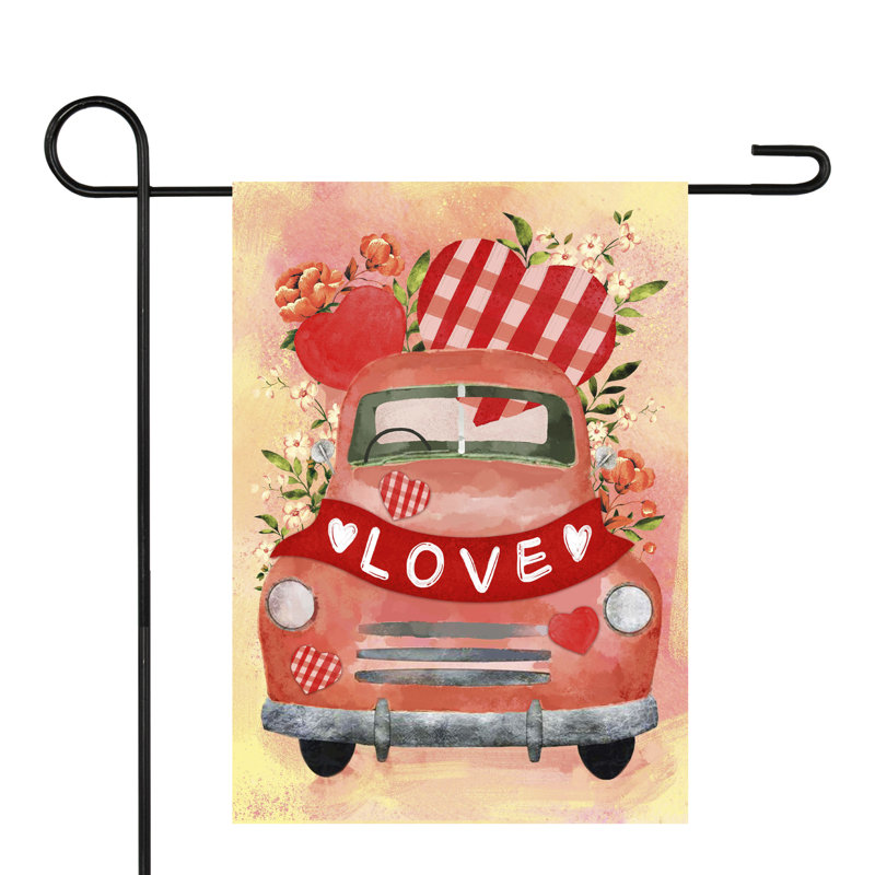 Drapeau de jardin Love Banner and Vintage Car 12,5 po x 18 po