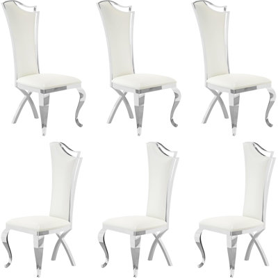 Chaises de salle à manger élégantes et modernes en similicuir blanc avec pieds argentés