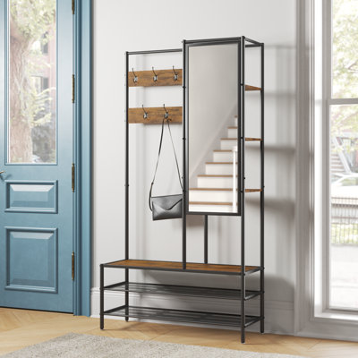 Arbre d'entrée Pickard avec banc miroir et rangement pour chaussures