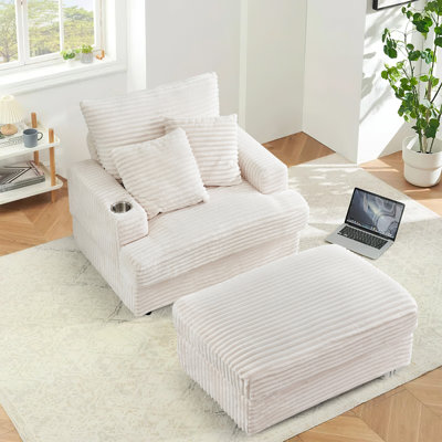 Oversized Chaise Lounge Chair Indoor with Ottoman, 39" W Upholstered Comfy Sofa Couch with Cupholders and Deep Seat, Convertible Sleeper Sofa Bed Chai by Mercer41