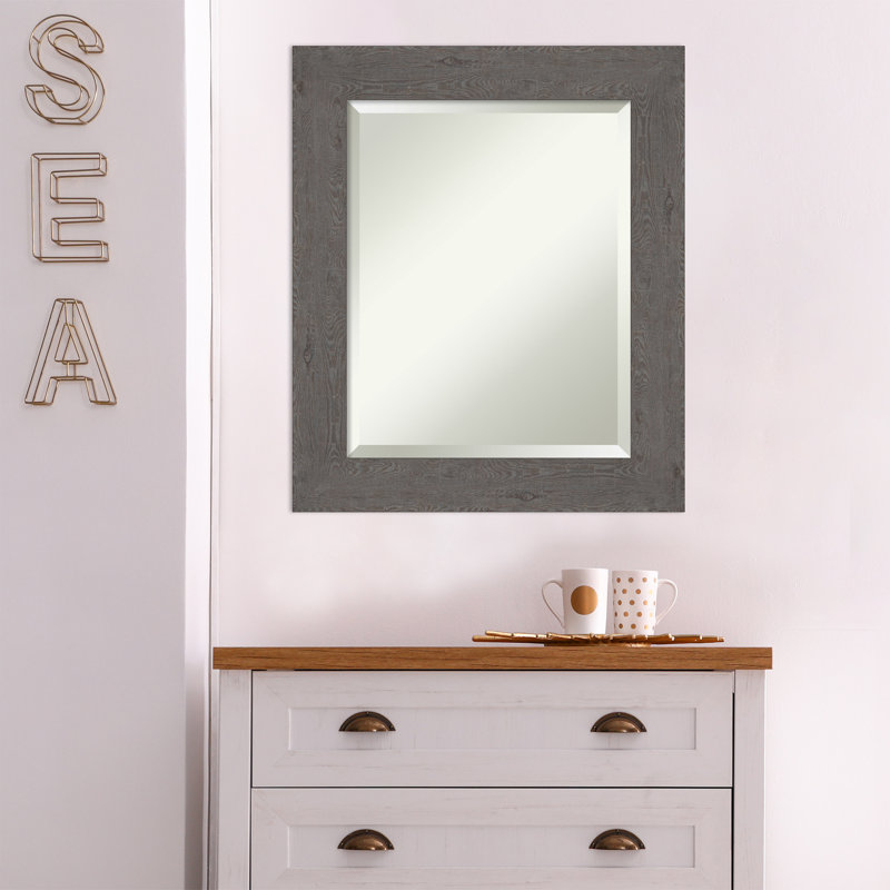 Akhia Narrow Beveled Wall Mirror, 25" x 21", Rustic Plank Gray