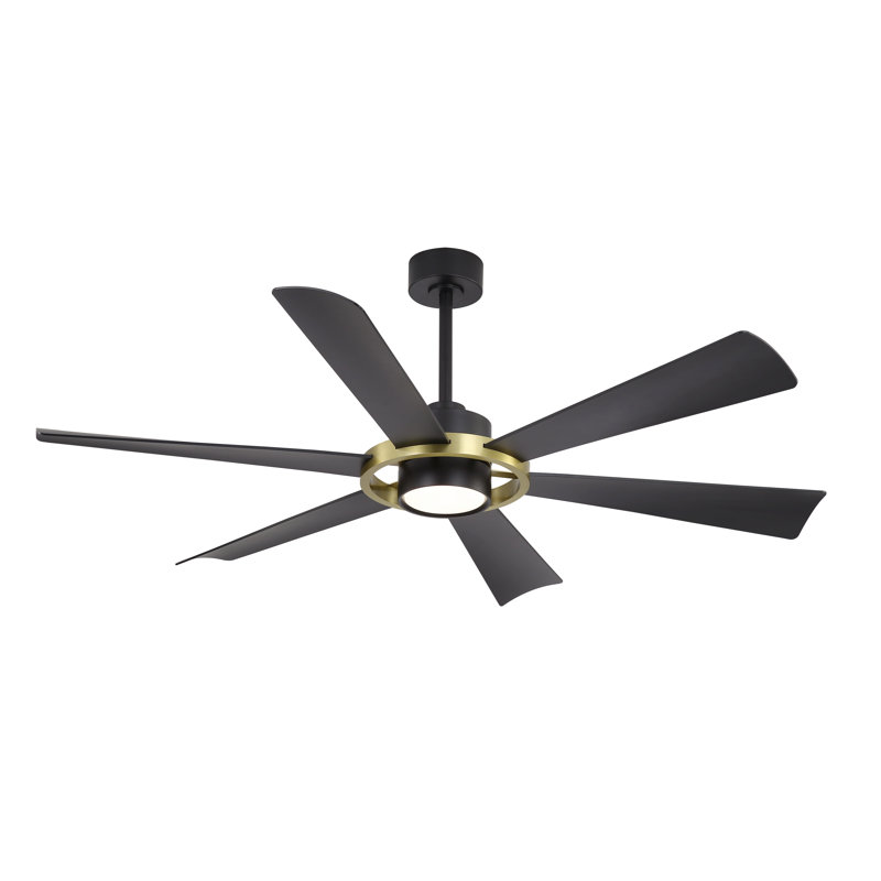 Ventilateur de plafond à 6 pales en plastique ABS avec moteur à courant continu réversible à 6 vitesses, noir, Noir, Noir