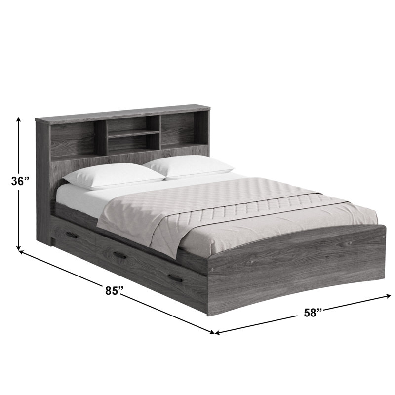 Jovany Captain Bed with 3 Reversible Drawers on Left or Right side (New and Improved Design), Grey, Full