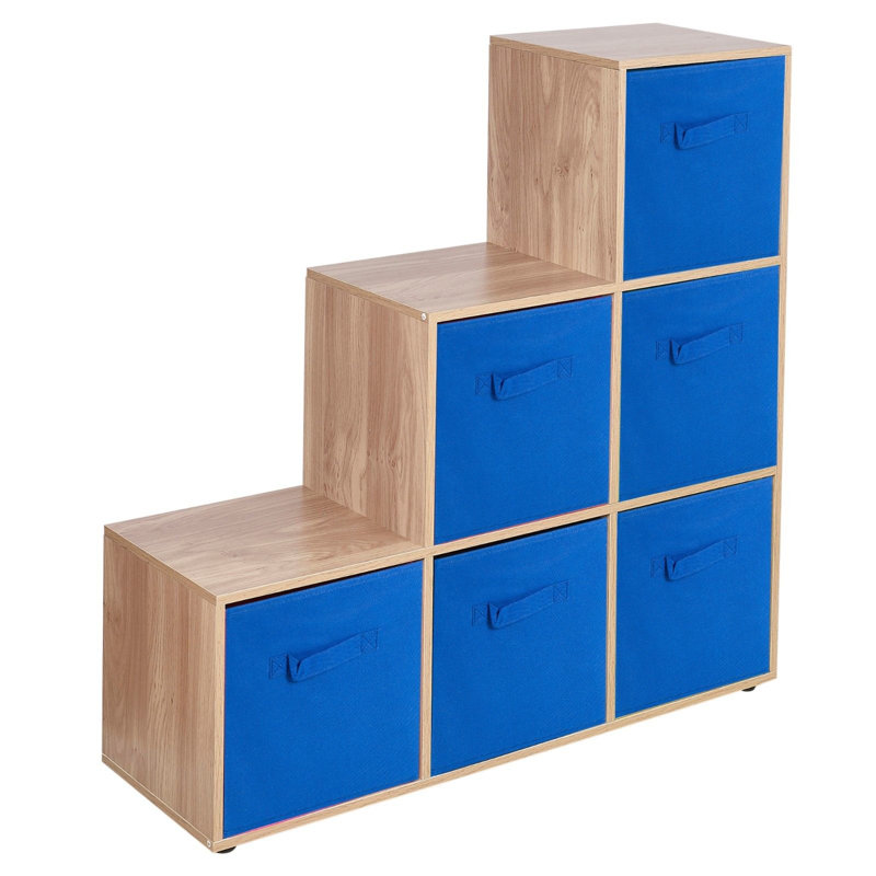 Joelle 90.5cm H x 89cm W Cube Bookcase, Oak/Dark Blue