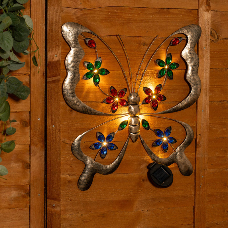Butterfly Solar Outdoor Multi Coloured Wall Art Ga Metal Wall Decor