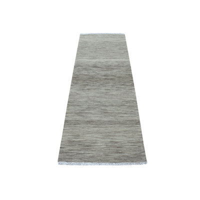 Tapis décoratif de noué à la main gris en laine de conception unique 2 pi 4 po x 6 pi 3 po