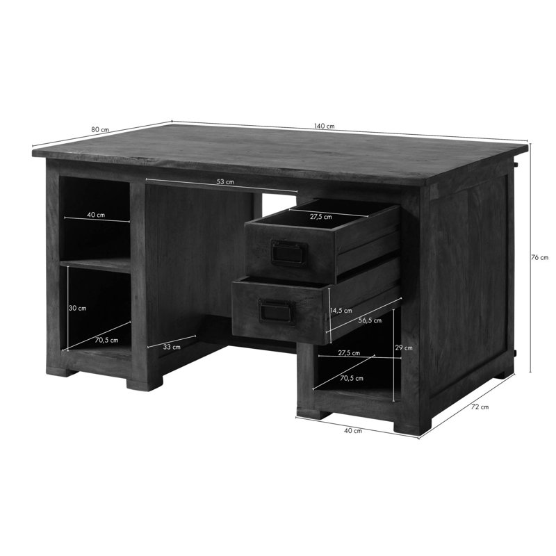 Railway Solid Wood Solid Wood Writing Desk, Grey