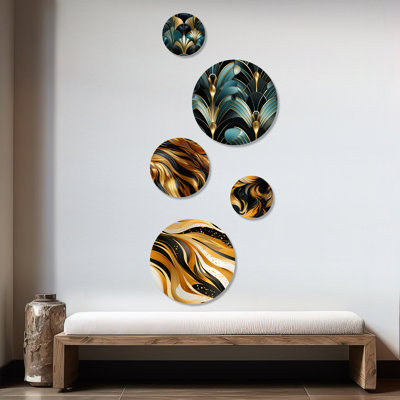 Dorinda - Marble Glam Round Wall Art Set Of 5