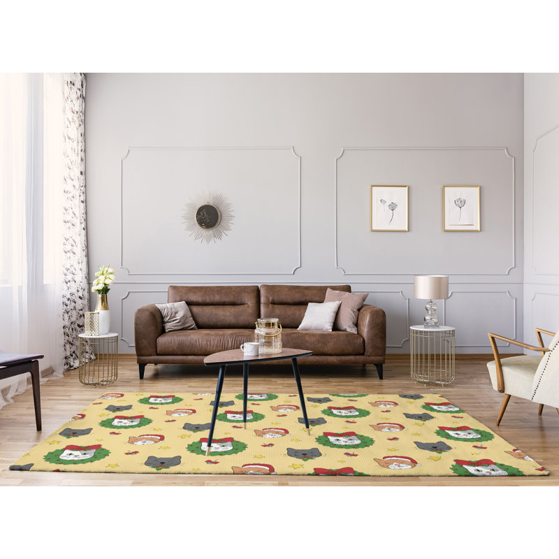Tapis jaune/vert/gris zone fait main, Rectangle 9 pi x 12 pi