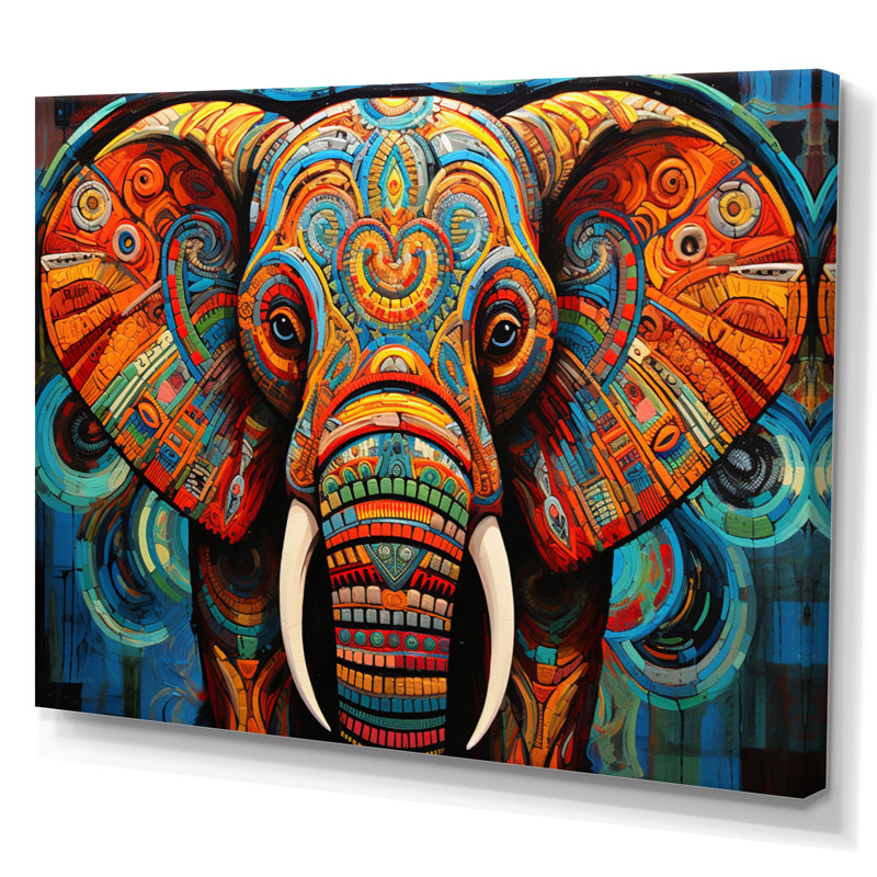 Éléphant Tribal Majesty - Éléphant, art mural, Toile tendue, H 34 po x l 44 po x P 1,5 po