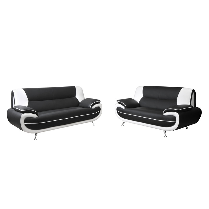 Hartle 2 - Piece Faux Leather Living Room Set, Black/White