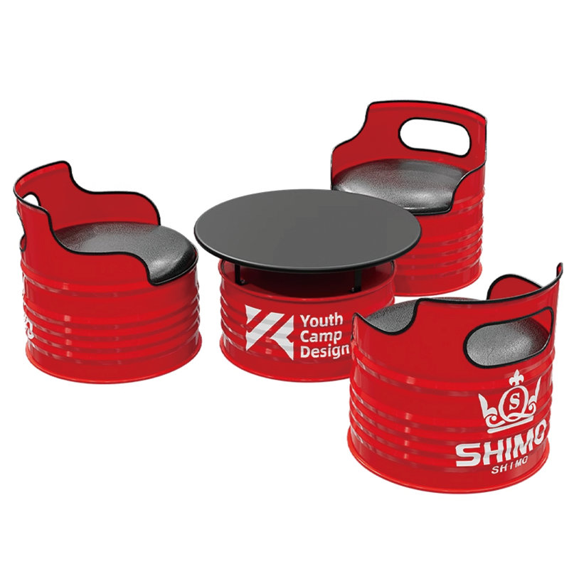 Table et chaises de style industriel, Rouge, Rouge / noir