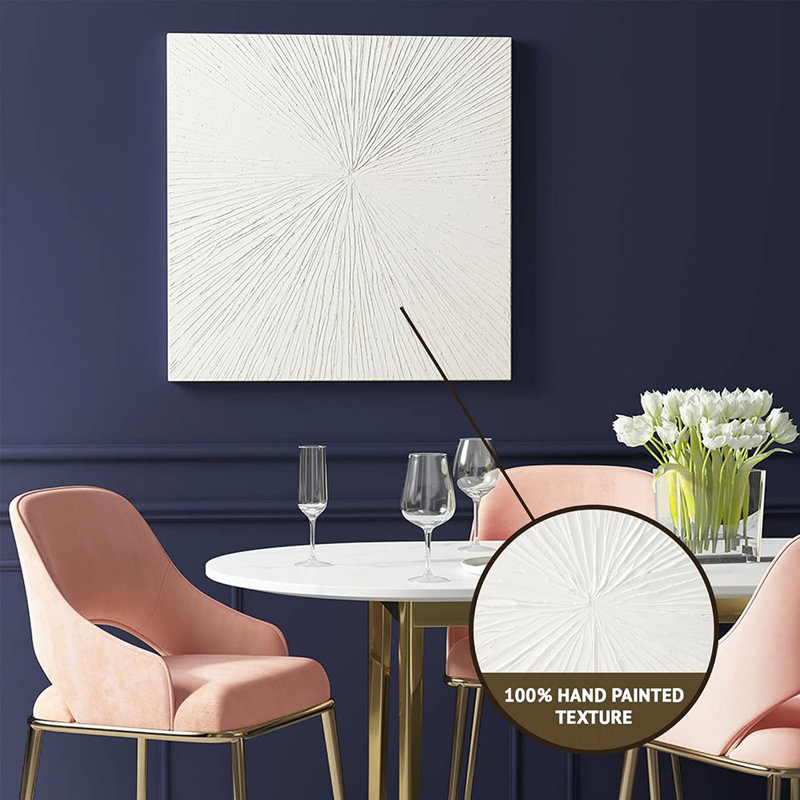 Art mural - Résine moderne dimensionnelle rayonnée dimensionnelle peinte à la main blanc texturé abstrait l 30 po x H 30 po x P 1,25 po