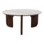 Table basse ronde en marbre et bois de manguier Adonia pour le salon - petite table d'appoint moderne avec base sculptée pour le bureau - 36 po, beige et brun