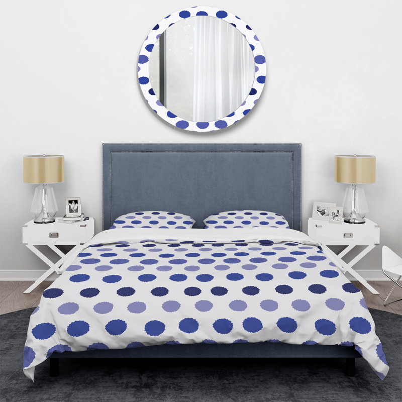 Blue Circle Dots - Ensemble de housse de couette à motif abstrait - Microfibre de polyester