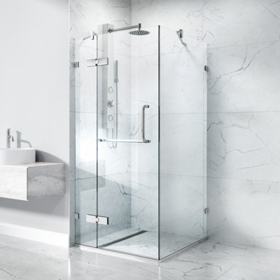 Monteray 34" W x 34" D x 73" H Hinged Frameless Shower Enclosure with 3/8  Clear Glass