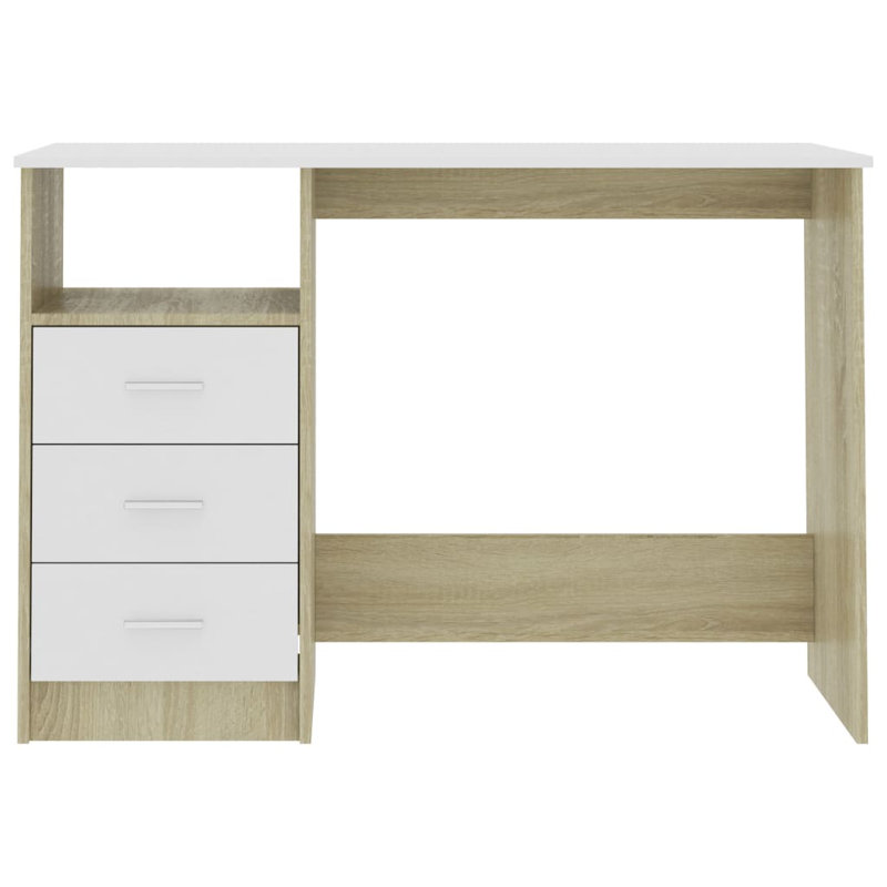 Desk Computer Desk Home Office Desk Workstation Table Engineered Wood, White/Sonoma Oak