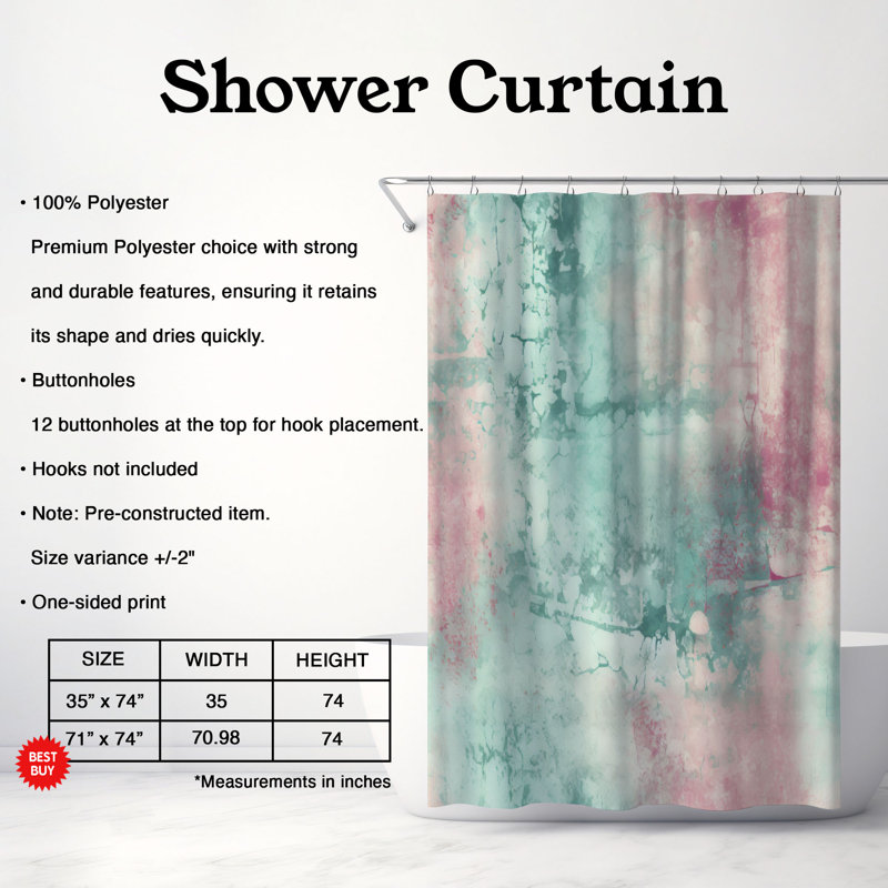 Teal Relics - Rideau de douche Premium, H 74 po x l 71 po