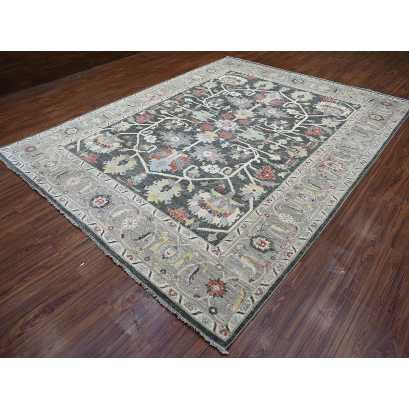 Tapis noir moelleux en laine noué à la main 9 pi 3 po x 11 pi 9 po 6ADAF4192CFF4D3FA21846ABC3D3648A