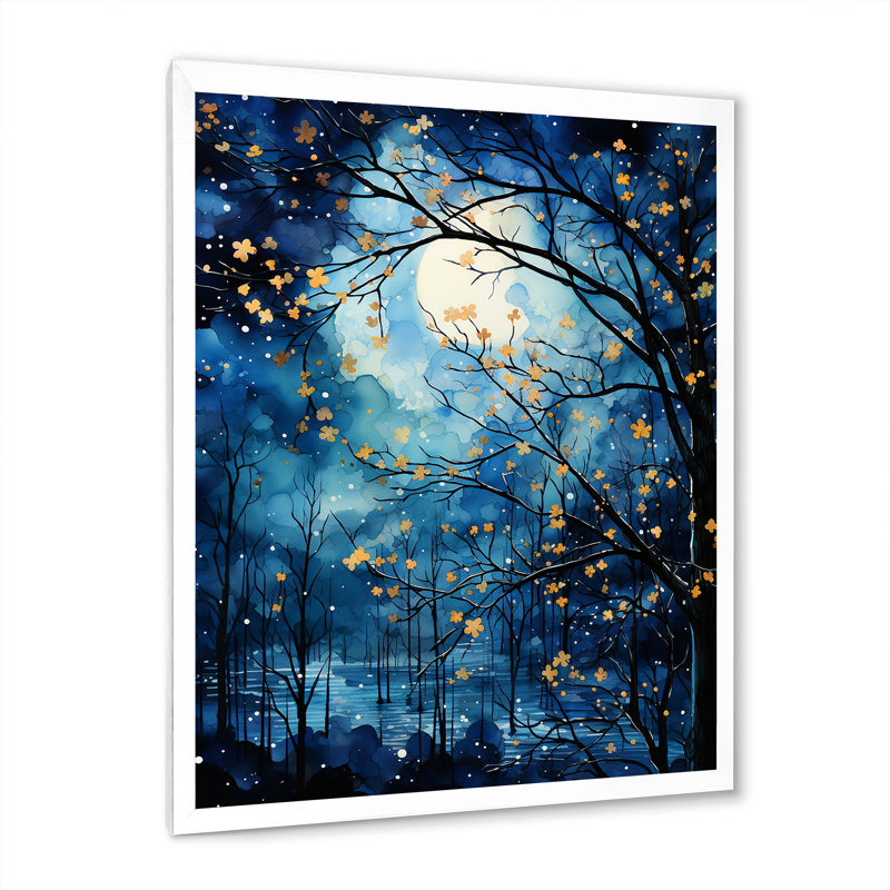 Décoration murale arbre au clair de lune III - paysage arbres, H 20 po x l 12 po x P 1 po, Cadre photo blanc
