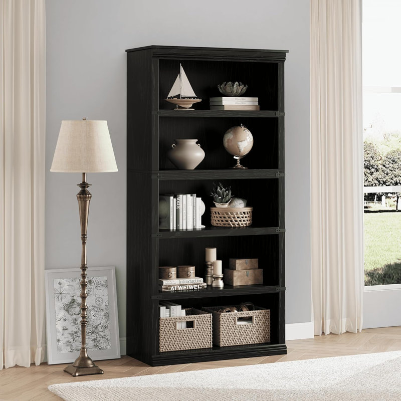 5 Tier Farmhouse Bookcase, 67.4 in Tall Book Shelf with Storage, Wooden Bookshelves 5 Shelf Display Shelvesfor Home Office, Living Room, Bed Room
