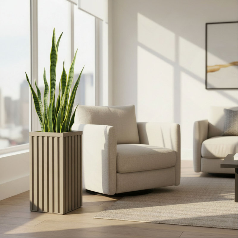 Square Grove Column Planter - Grey Brown, Brown Gray