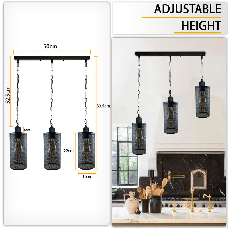 Vivek 3 - Light Kitchen Island Pendant, Black, Black, No