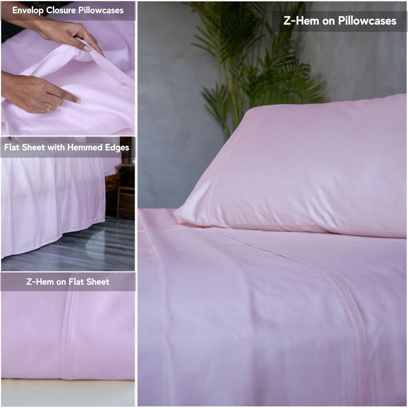 Ensemble de lit en draps 100% coton naturel Home Prides - satin de coton à densité de tissage 400, Rose