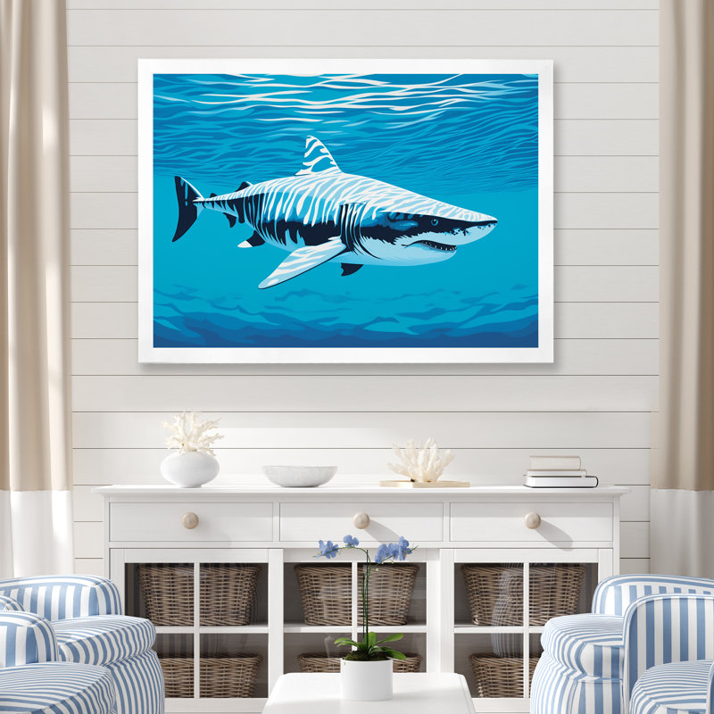 " Tiger Shark Territory ", White Single Picture Framed, 16" H x 32" W x 1" D