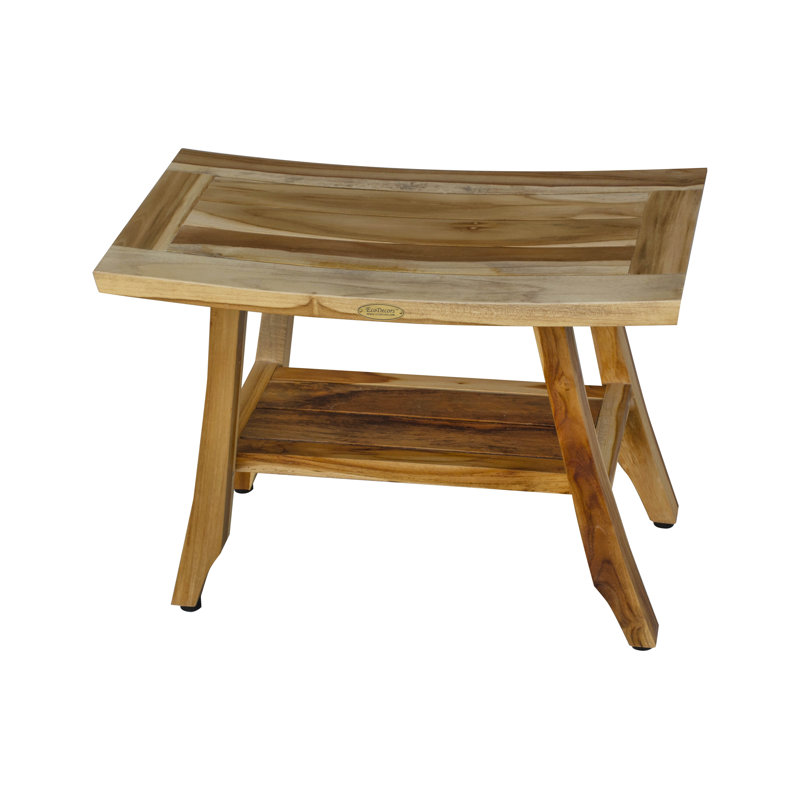 24" Teak Wood Shower Bench with Shelf