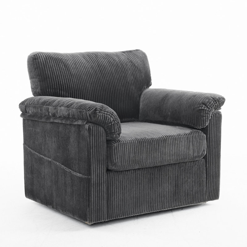 33" Swivel Barrel Chair, Upholstered Armchair With Side Pockets, Gray Chenille