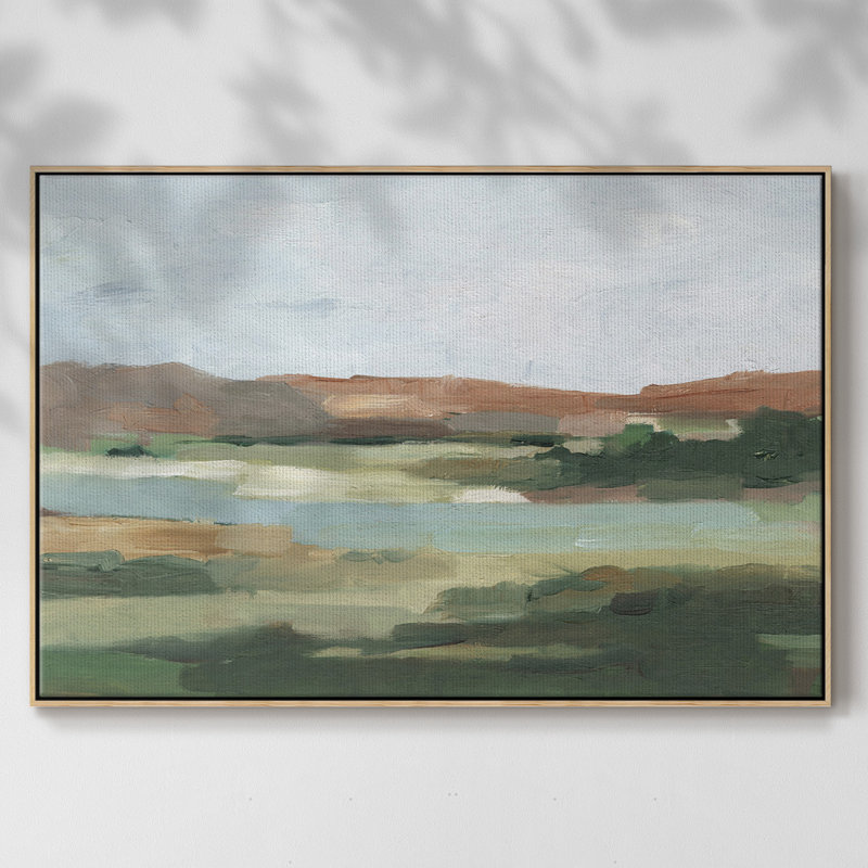 Autumn River Crossing I, reproduction d'art sur toile, H 17 po x l 25 po x P 2 po, Toile naturelle avec cadre flottant