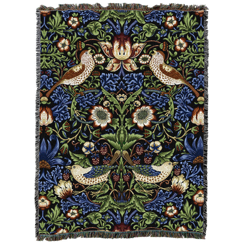 Couverture de voleur de fraise Pure Country Weavers William Morris XL - Artisanat d'art - Jeté de tapisserie en coton tissé - Fabriqué aux États-Unis (82 x 62)