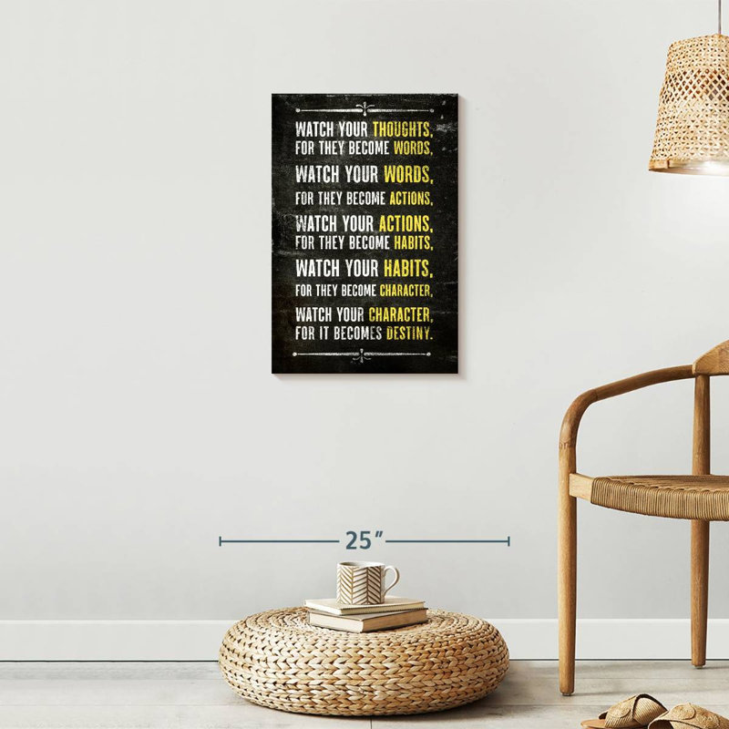 Citation célèbre sur toile, H 24 po x l 16 po x P 1,25 po