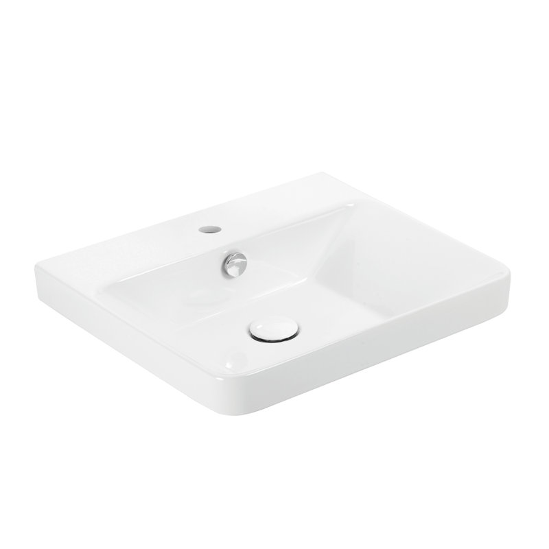 WS Bath Collections 18.1'' Ceramic Rectangular Drop-in Bathroom Sink with Overflow, Single, Glossy White