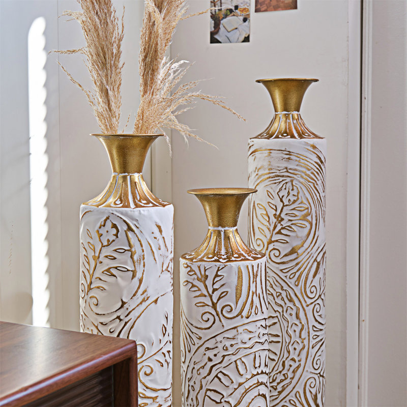 Floor Metal Vases Decorated  Metal Vases Set Of 3