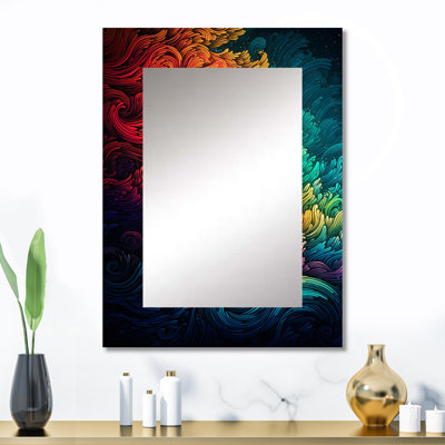 Rainbow Colored Waves II - miroir à vagues, miroir mural décoratif moderne, impression d'art en métal