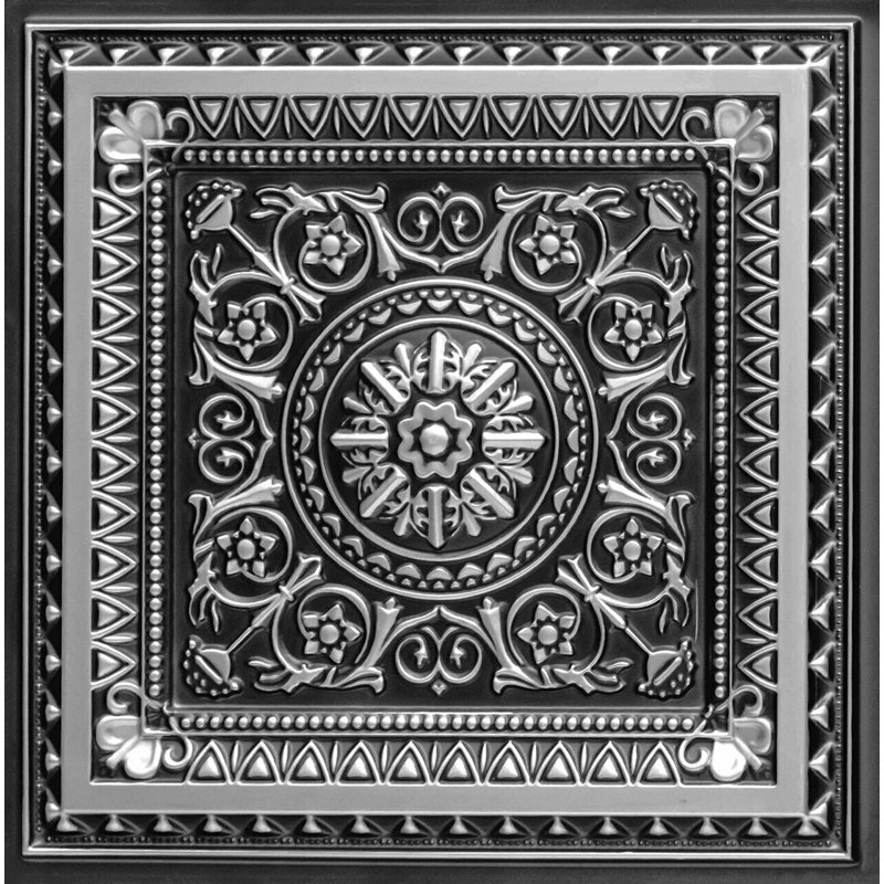 Antique Silver Faux Tin Square PVC Ceiling Tiles, 24x24 Inches