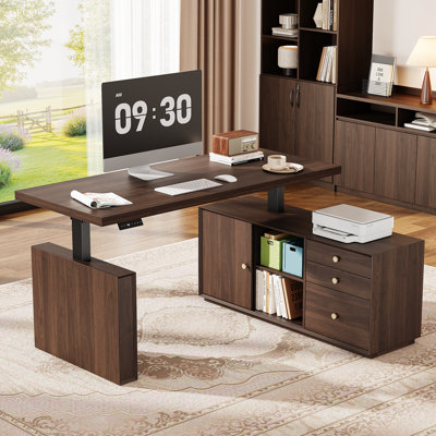 Bureau pour travailler debout en L 63 po, bureau d'ordinateur à hauteur réglable avec 3 tiroirs et contrôleur de mémoire pour la maison et le bureau 