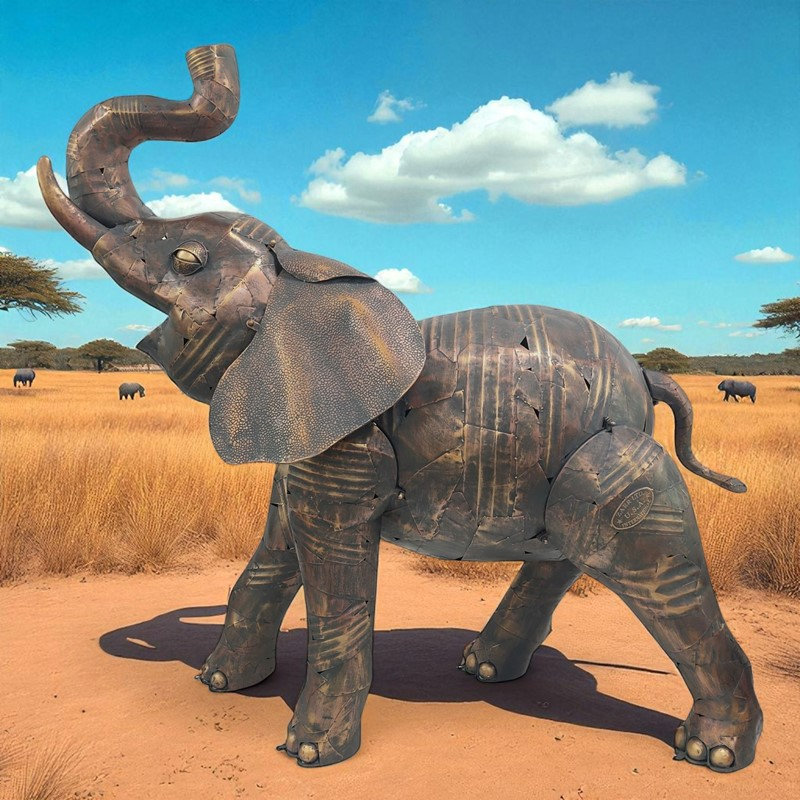 68,5 po Grande statue de jardin éléphant en fer - Mali