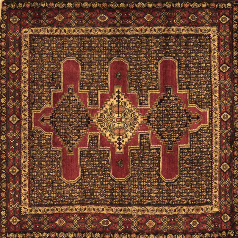 Tapis oriental brun / rouge tissé à la machine, Carré 7 pi