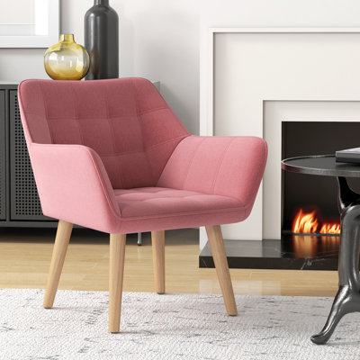 Modern Armchair, Accent Chair With Wide Arms, Slanted Back And Rubber Wood Legs For Living Room, Bedroom, Home Office