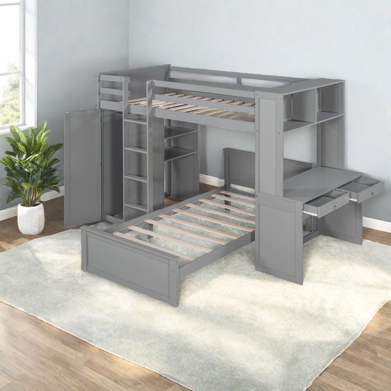 Lit mezzanine simple peu encombrant, en bois massif, de style moderne, pour un usage familial et domestique