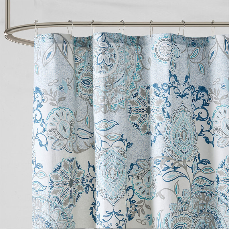 Rideau de douche en coton imprimé, Bleu