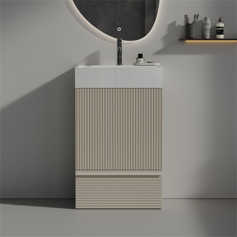 Meuble-lavabo autoportant pour salle de bain moderne Gada, Gris