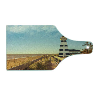 Ambesonne Beach Tempered Glass Cutting Board Lighthouse Sea Waves Multicolor